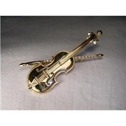 Estate 14K YG Yellow Gold Diamond Violin Brooch#1323150