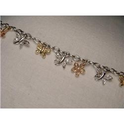 14KTri-Color Butterfly Dragonfly Charm Bracelet#1323156