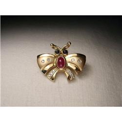 14K YG Ruby Diamond Sapphire Butterfly Brooch #1323160