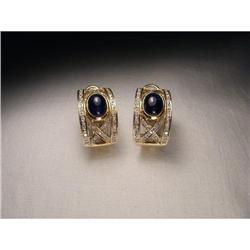 14K YG Cabochon Sapphire Diamond X Earrings #1323162