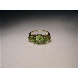 Estate 14K YG Gold Peridot Tri-Stone Ring #1323165