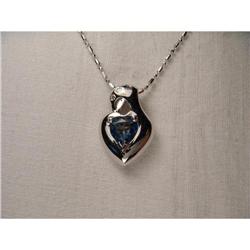 14K WG Gold Blue Topaz Diamond Heart Necklace #1323175