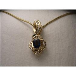 Estate 14K YG Diamond Sapphire Floral Pendant #1323176