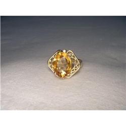 Estate 14K Gold Citrine Diamond Filigree Ring #1323184