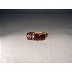 Antique 14K Pink Rose Gold Garnet 3-stone Ring #1323189