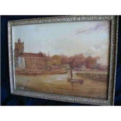 19th Century British Primitive Town Scene Paint#1323201