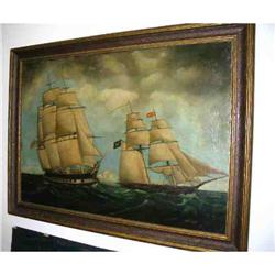 19th Century  American Ship Battle Scene Lsd #1323203