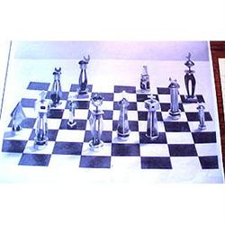 Copper & pewter chess set with a religious #1323231