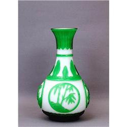 Old Chinese Green Overlay Peking Glass Vase #1323300