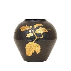 Old Japanese Gilt Iron Jar w Leaf  #1323303