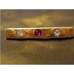 Fine C. 1900 Yellow Gold Ruby Diamond Brooch #1323402