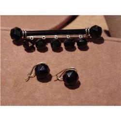 Victorian Set - Black/YG Pin and Earrings #1323568