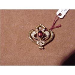 Circa 1910 14kt Yellow Gold Garnet and Pearl #1323569