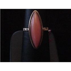 Navette Shaped Coral and 14kt Yellow Gold Ring #1323573