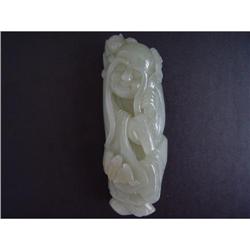 Chinese carved Celadon jade longevity person  #1323624