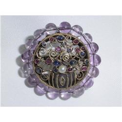 Art Nouveau Pin with Rubies & Sapphires #1323702