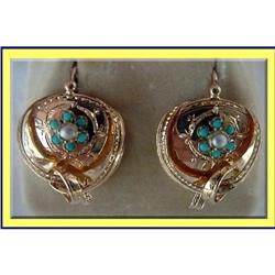 ITALIAN VICTORIAN 18K GOLD TURQUOISE EARRINGS #1323805