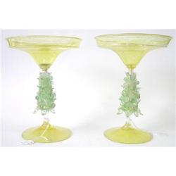 PAIR Golden Venetian Glass Compotes  #1351675