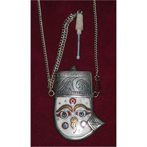 EstateTibet Silver Snuff Necklace Tribal Enamel1352203