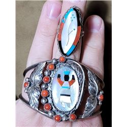 Roland Hogan Begay Navajo Inlay Bracelet and Ring