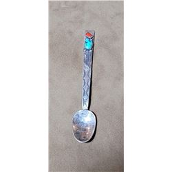 Navajo Sterling Silver Turquoise and Coral Spoon