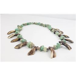 Navajo Petrified Buffalo Teeth Turquoise Necklace