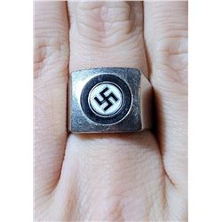 Post WW2 Enamel Nickel Silver German Nazi Ring