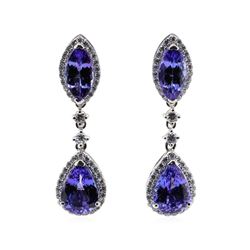 8.51 ctw Tanzanite and Diamond Earrings - Platinum