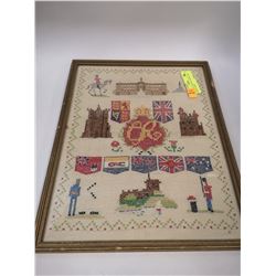 VINTAGE FOLK ART CORONATION NEEDLE POINT