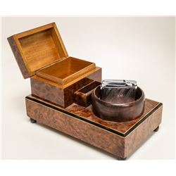 VINTAGE BURLED WOOD SMOKING STAND