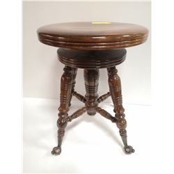 ANTIQUE GLASS BALL CLAW FOOT PIANO STOOL