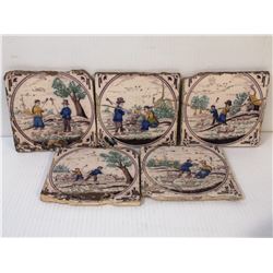 SET OF 5 1700S NY DUTCH FIREPLACE DECORATIVE TILES