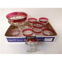KINGS CROWN THUMBPRINT COMPOTE GLASS DISH SET