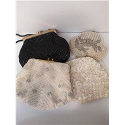 LOT OF 4 BEADED PURSES, EACH MADE IN A DIFFERENT