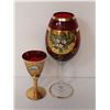 Image 1 : VENETIAN RUBY HAND PAINTED GOBLET AND MATCHING
