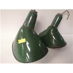 LOT OF 2 ENAMEL SERVICE STATION LIGHTS (GREEN)