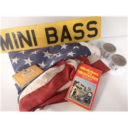 BOX OF AMERICAN FLAG, BRASS KNUCLES,CIGARETTE BOX