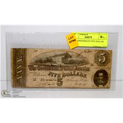 1864 CONFEDERATE FIVE DOLLAR BILL