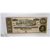 Image 1 : 1864 CONFEDERATE TEN DOLLAR BILL
