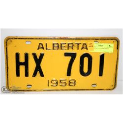 1958 ALBERTA LICENSE PLATE