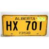 Image 1 : 1958 ALBERTA LICENSE PLATE