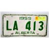Image 1 : 1959 ALBERTA LICENSE PLATE