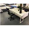 Image 1 : WHITE 16"W X 71"L X 29"H MODERN 2 DRAWER CONSOLE TABLE WITH MESH BACK MOBILE CHAIR, DECOR ITEMS &
