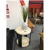 Image 1 : 27"W X 27"H ROUND MODERN VINTAGE WHITE SIDE TABLE WITH FAUX GRASS IN POT