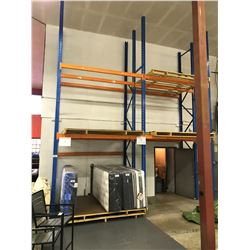 3 - 18 FT BLUE DOUBLE DEEP PALLET RACKING UPRIGHT, 24 - 7 FT ORANGE CROSS BEAMS