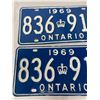 Image 2 : Set/Pair Of 1969 Ontario License Plates, Very Good Condition/Clean