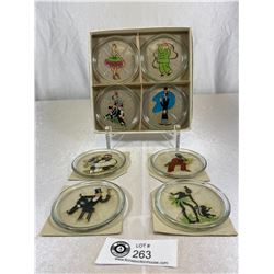 Vintage 1930's-1940's Glass Coaster Set Of 8