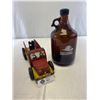 Image 1 : Vintage Wooden Firetruck Pull Toy And A Port Moody Firefighters Amber Beer Jug, 1.89L