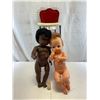 Image 1 : 1950's/60's Vintage Doll Metal High Chair With Doll Carrier And Black And White Baby Dolls