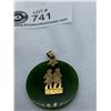 Image 2 : 14k Gold and Jade Gemini Pendant 1.25" Diameter